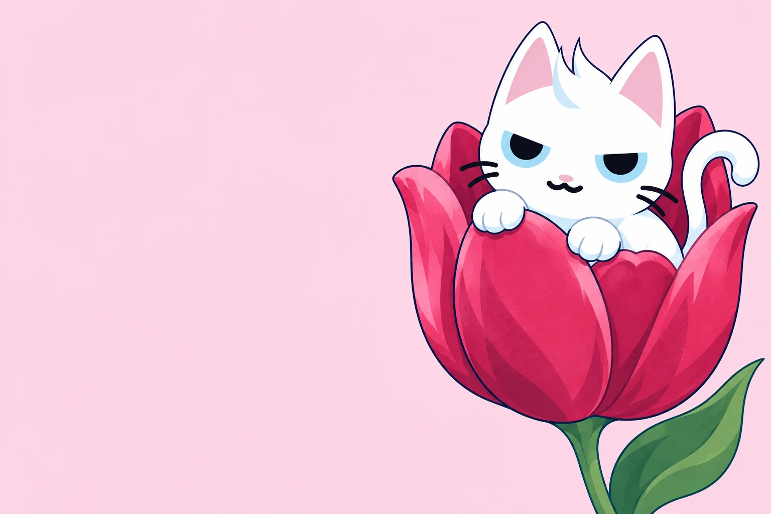 MEW curled inside a giant raspberry tulip
